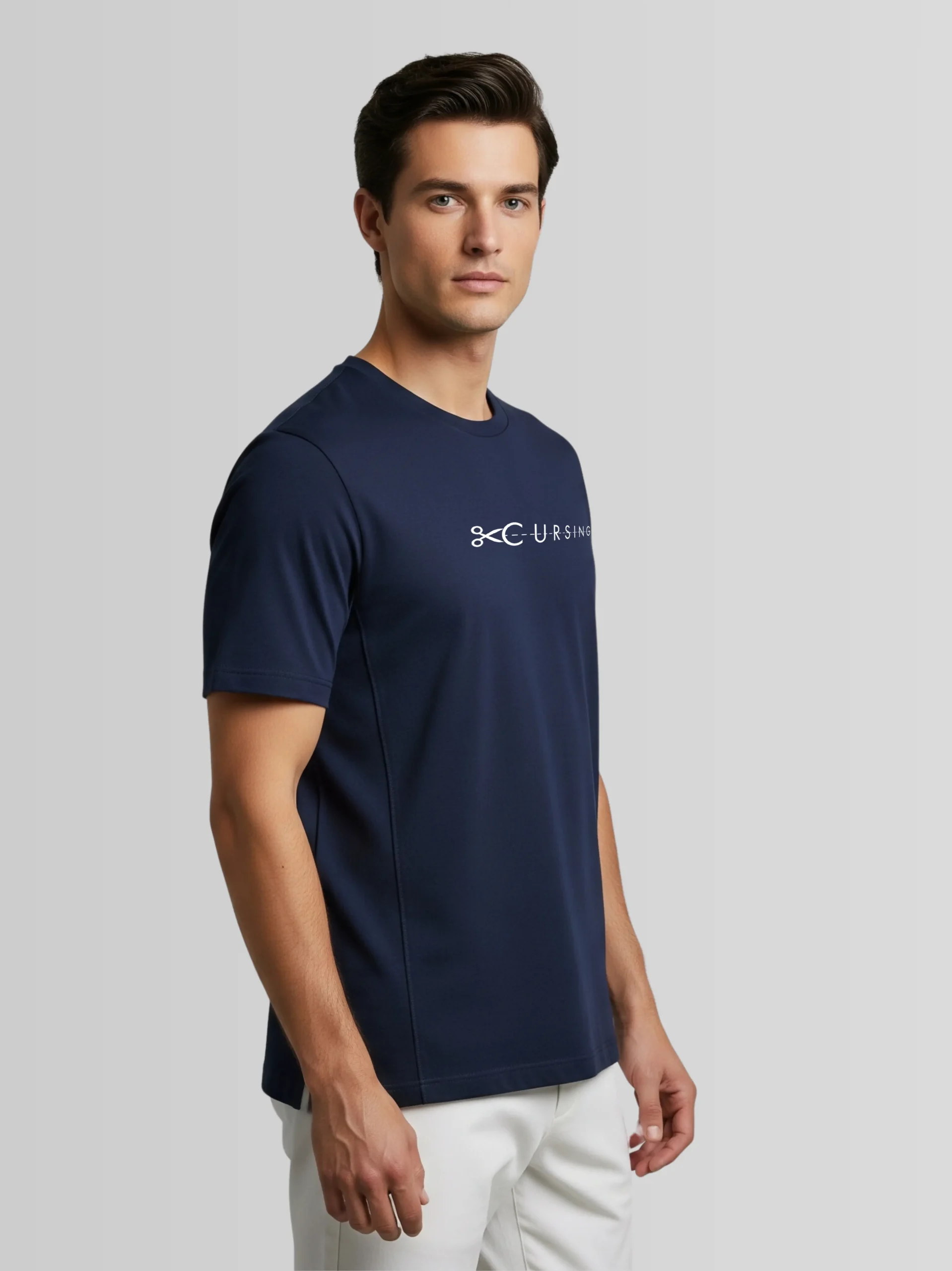Cursing printed navy t-shirt SIde profile | Regular Fit | Lennox & lace